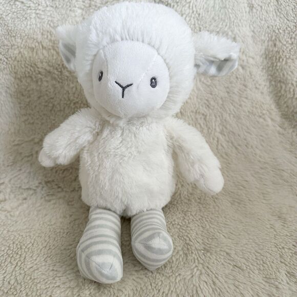 Carters White Lamb 11” Plush Gray Stripe Legs Ears Stuffed Animal Rattle 2018 - Picture 1 of 4